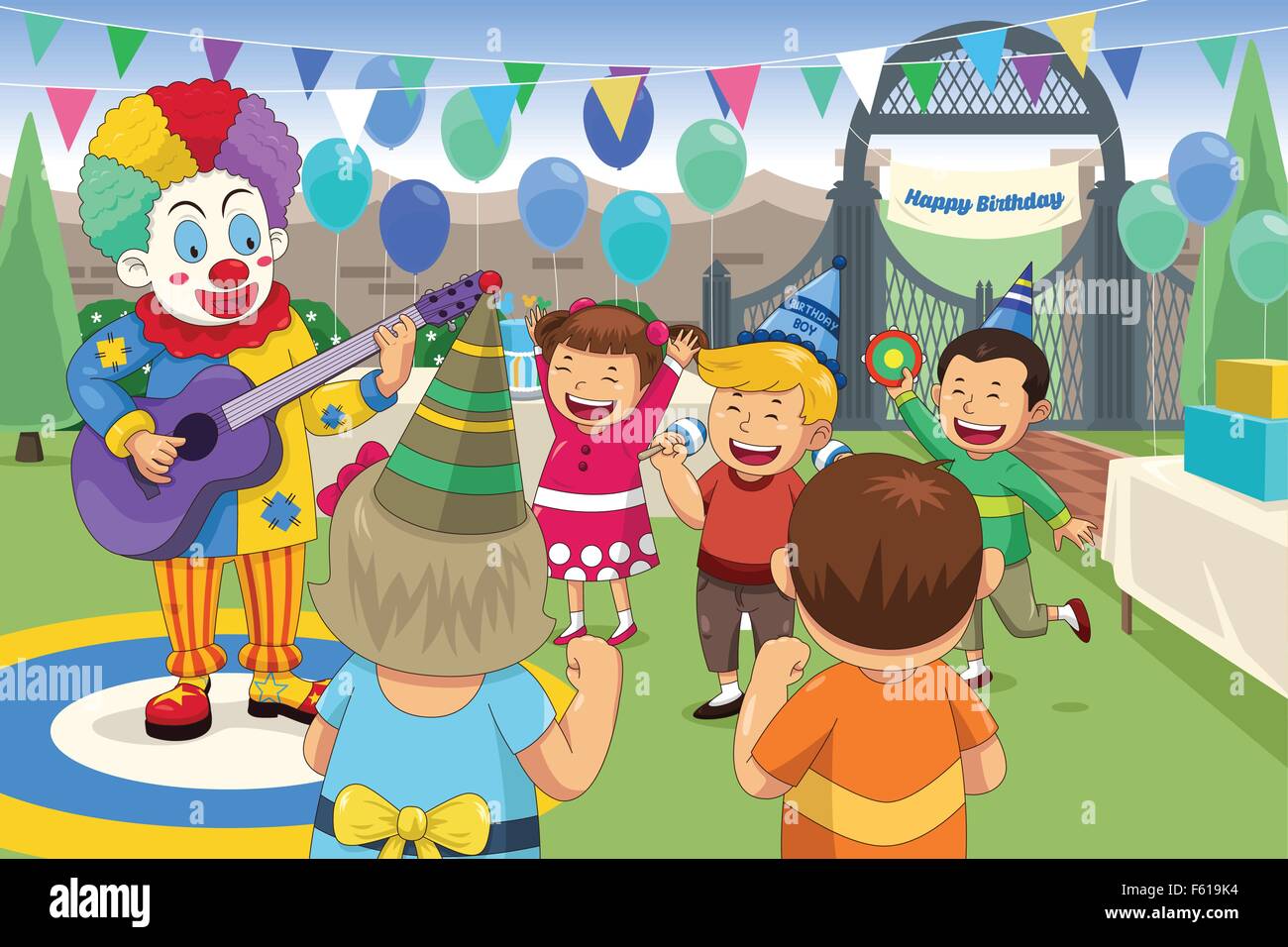 Eine Vektor-Illustration der Clown bei einer Kinder-Geburtstagsparty Stock Vektor