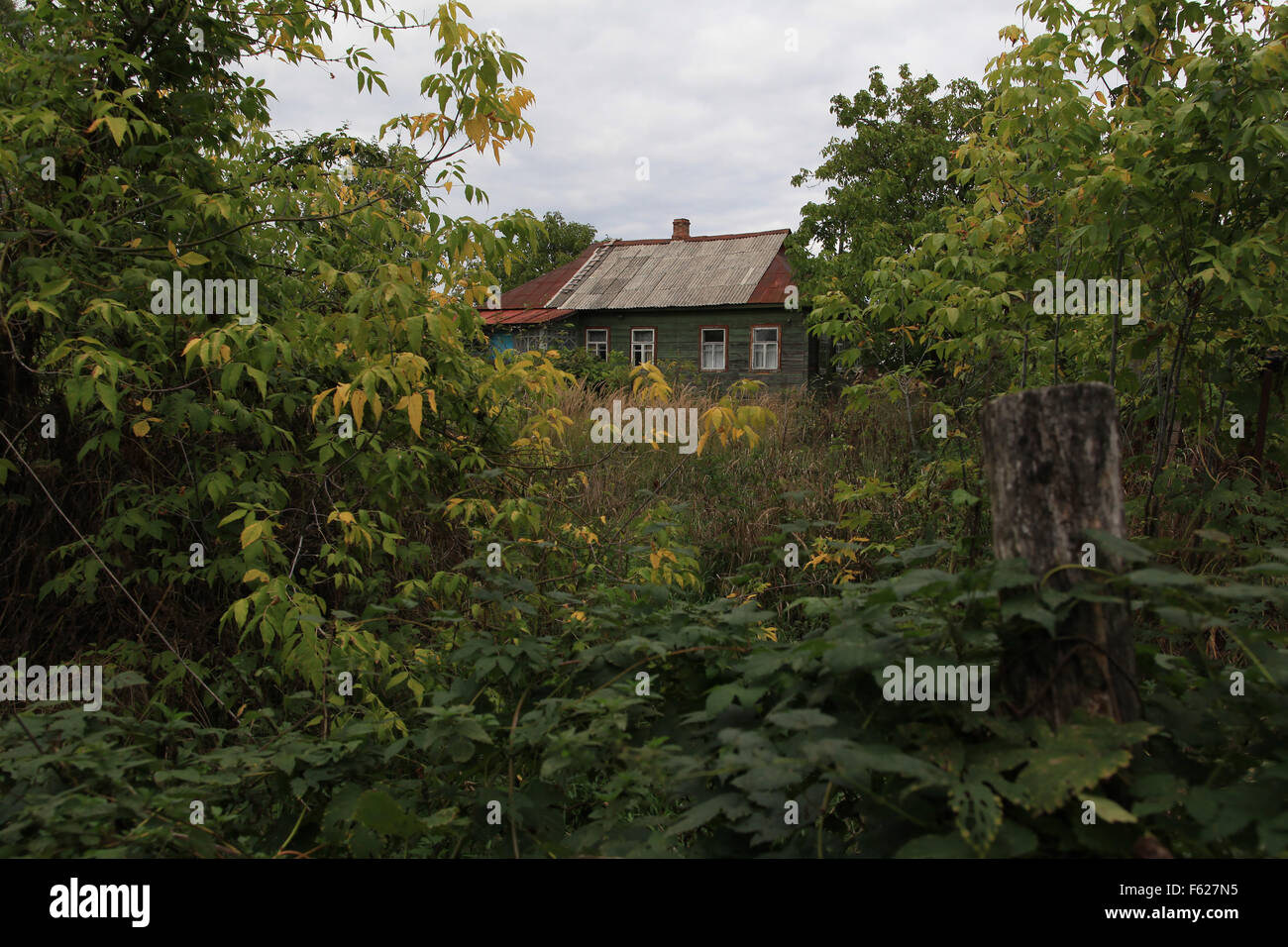 Ein noch Einwohner Haus in dem Dorf Opachici, in der 30 km-Zone um das Kernkraftwerk Tschernobyl. Ukraine Stockfoto