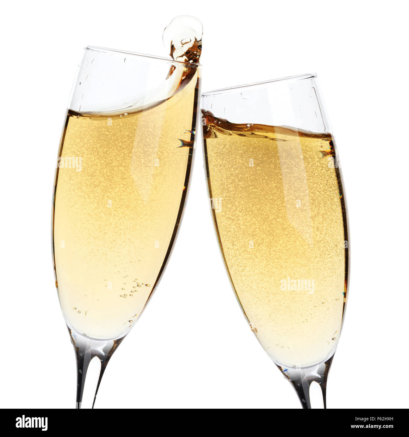 Prost! Zwei Sektgläser. Isoliert auf weißem Hintergrund Stockfotografie