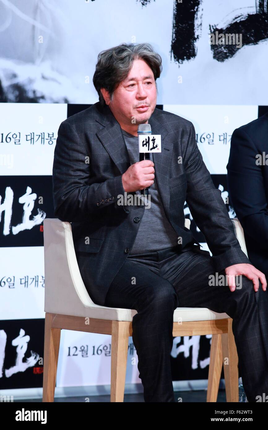 Seoul, Südkorea. 10. November 2015. Choi Min-Sik, Man-Sik Jeong und Sang-ho Kim für die Tiger zu fördern: ein alter Jäger Märchen in Seoul, Südkorea am 10. November 2015. Credit: Foto oben Corporation/Alamy Live-Nachrichten Stockfoto