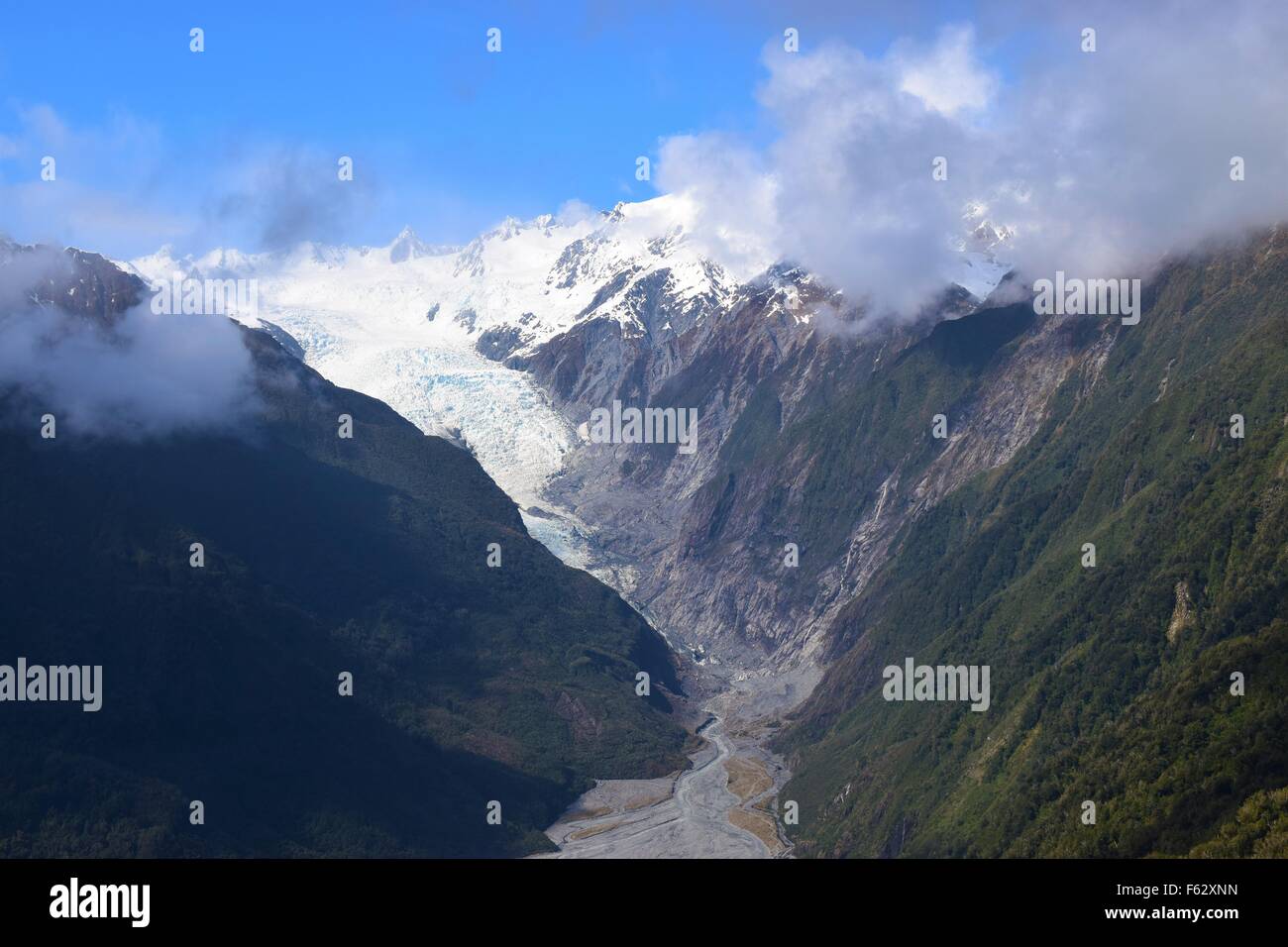 Luftbild von der Fox-Gletscher in Neuseeland Stockfoto