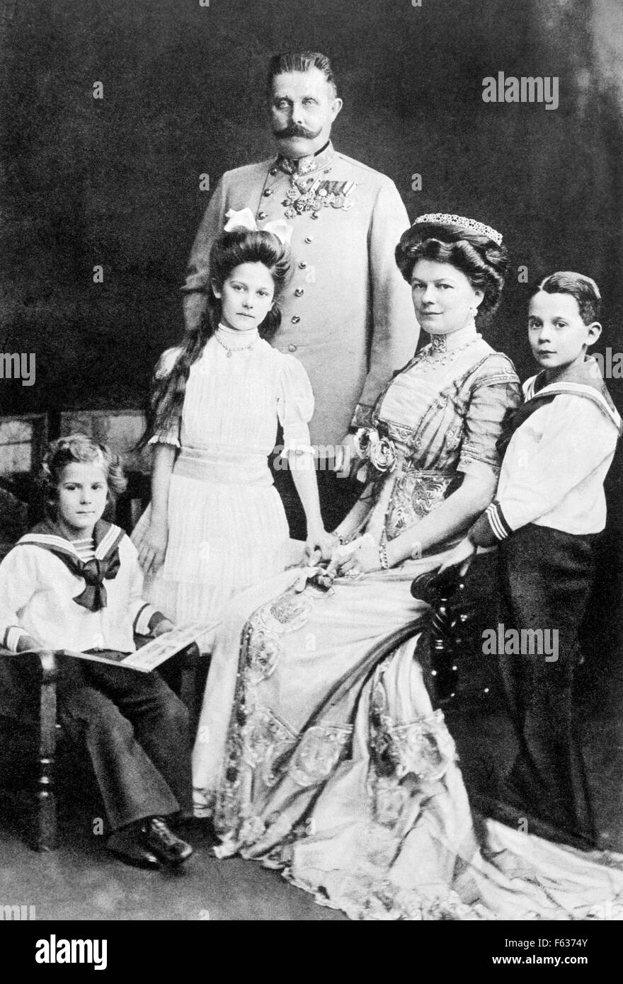 Franz Ferdinand, Erzherzog von Österreich mit mit seiner Frau Sophie, Herzogin von Hohenberg und ihre Kinder Stockfoto
