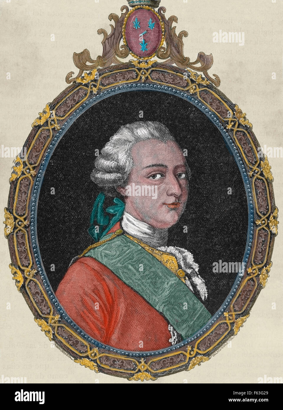 Louis-Joseph von Conde (1736-1818). Prinz von Conde von 1740-1818. Haus von Bourbon. Porträt. Kupferstich, 19. Jahrhundert. Farbige. Stockfoto