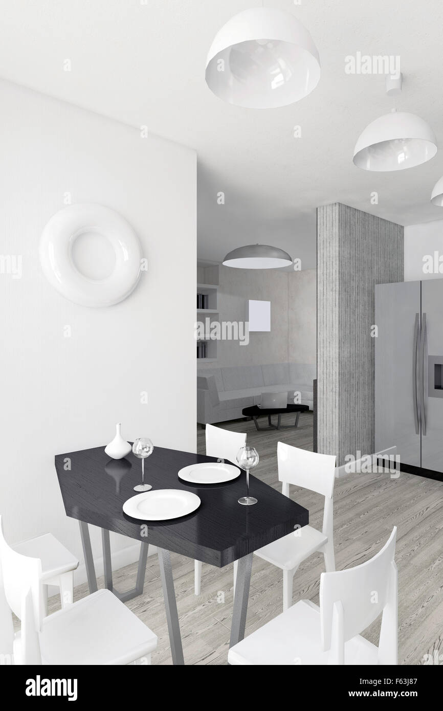 Modernes Interieur der Küche 3D illustration Stockfoto