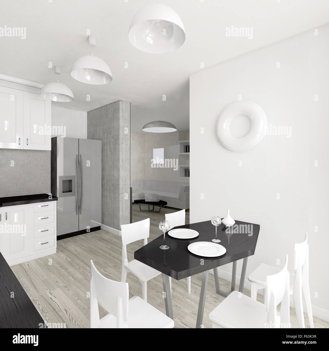 Modernes Interieur der Küche 3D illustration Stockfoto