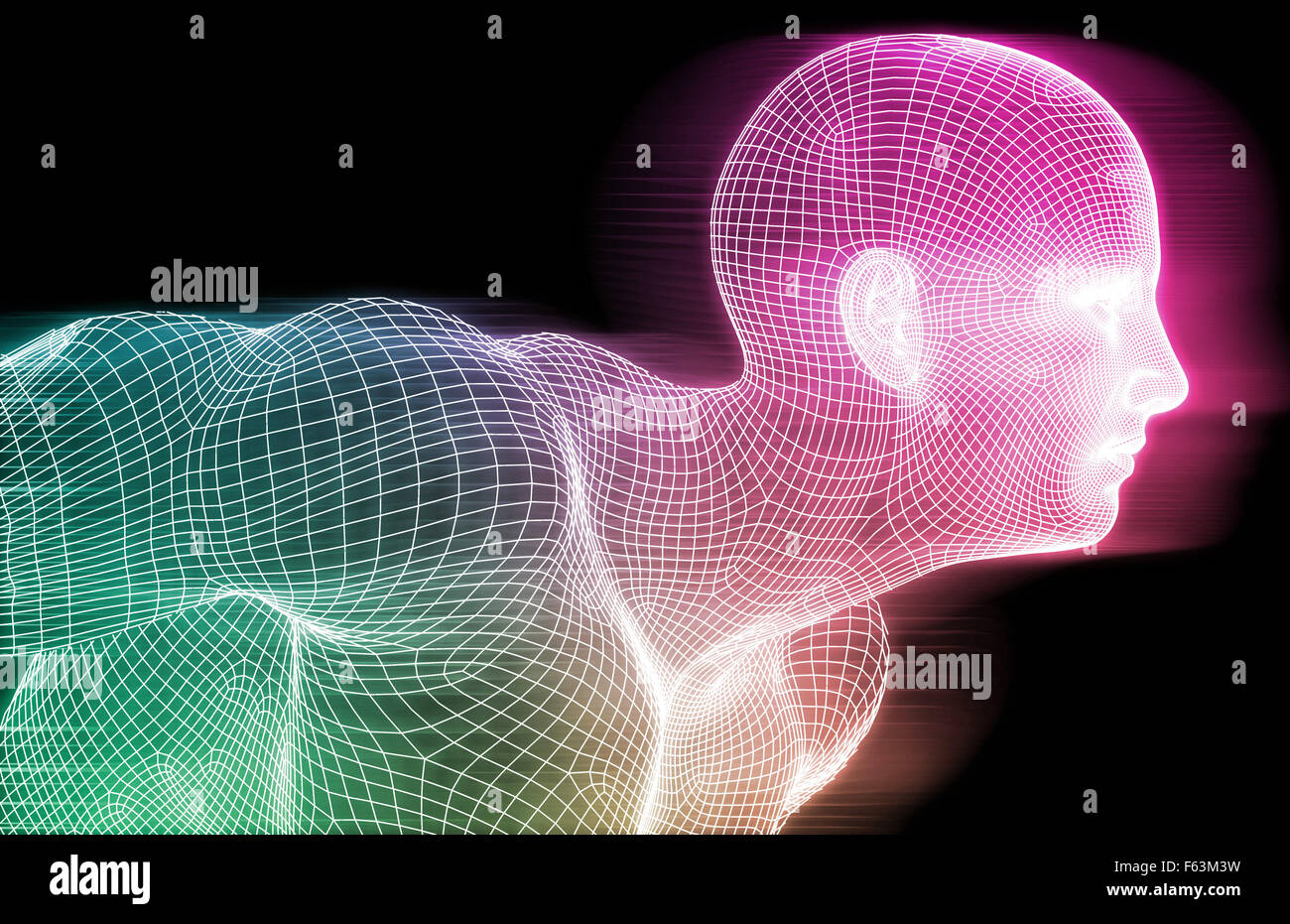Menschlichen Drahtmodell und digitales Bewusstsein Systemkonzept Stockfoto