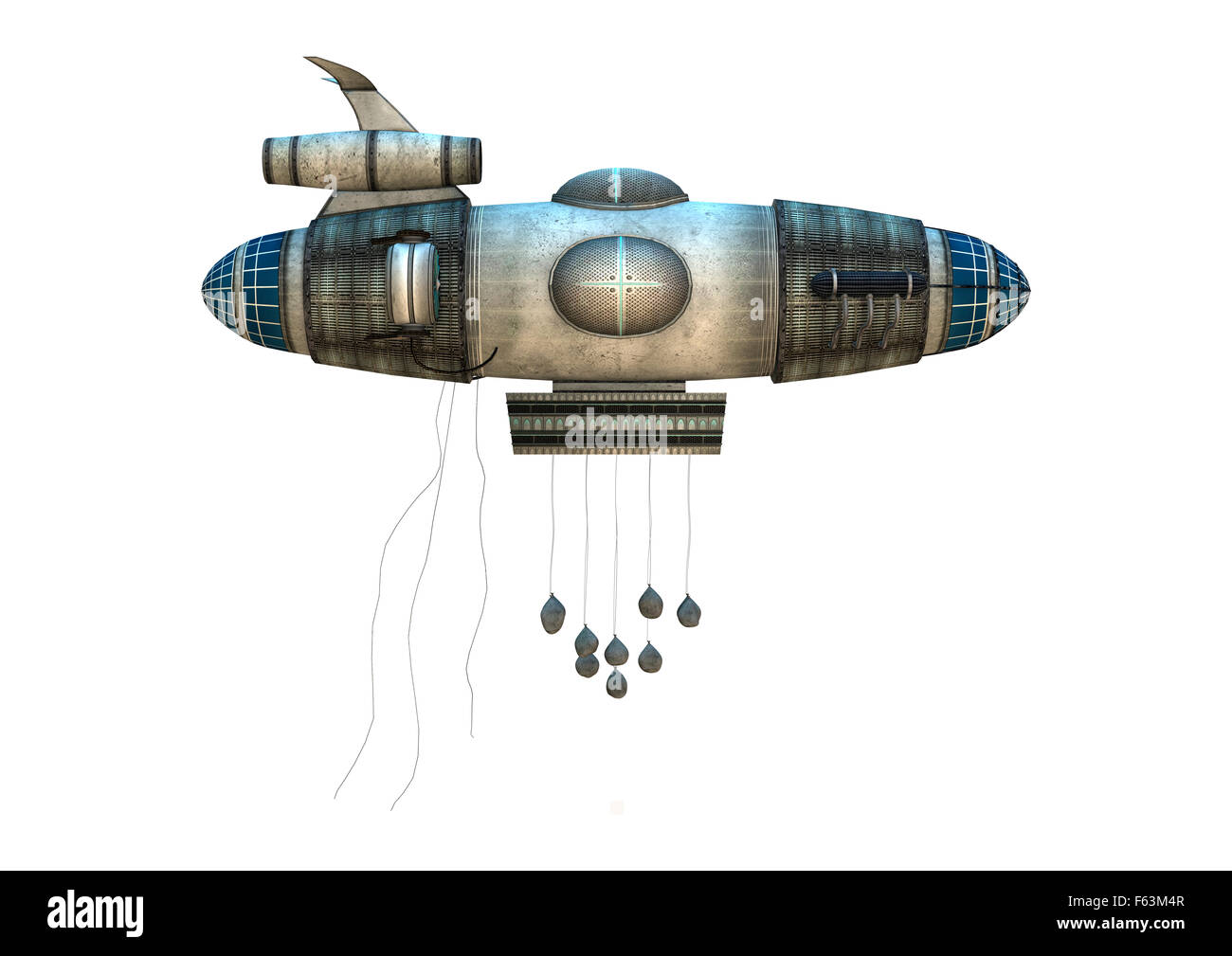 Digitale 3D Rendern eines Fantasy-Zeppelin-Raumschiffs isoliert auf weißem Hintergrund Stockfoto