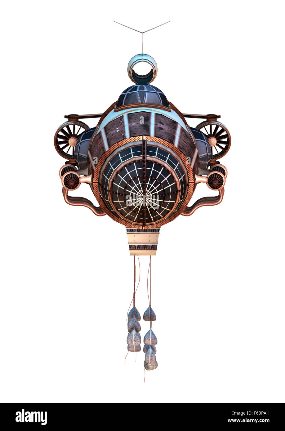 Digitale 3D Rendern eines Fantasy-Zeppelin-Raumschiffs isoliert auf weißem Hintergrund Stockfoto