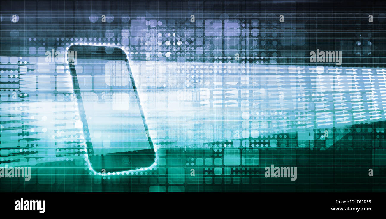 Digitalgerät explodierenden mit Inhalten und Daten Stockfoto