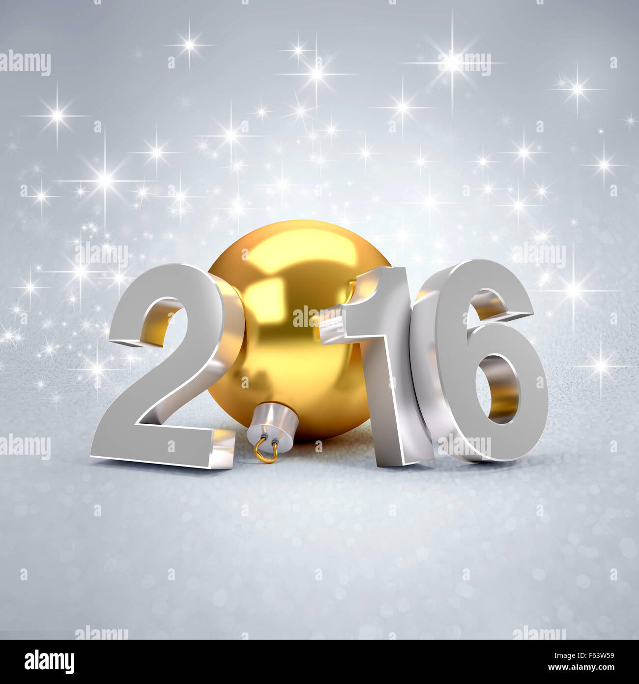 Neues Jahr 2016 3D-Konzept mit einem gold Christmas Ball auf Funkenbildung Hintergrund Stockfoto