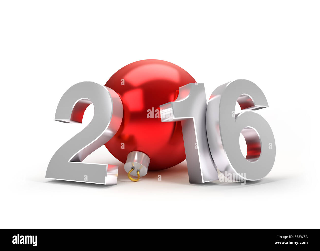 Neues Jahr 2016 3D-Konzept mit einem roten Weihnachtskugel Stockfoto