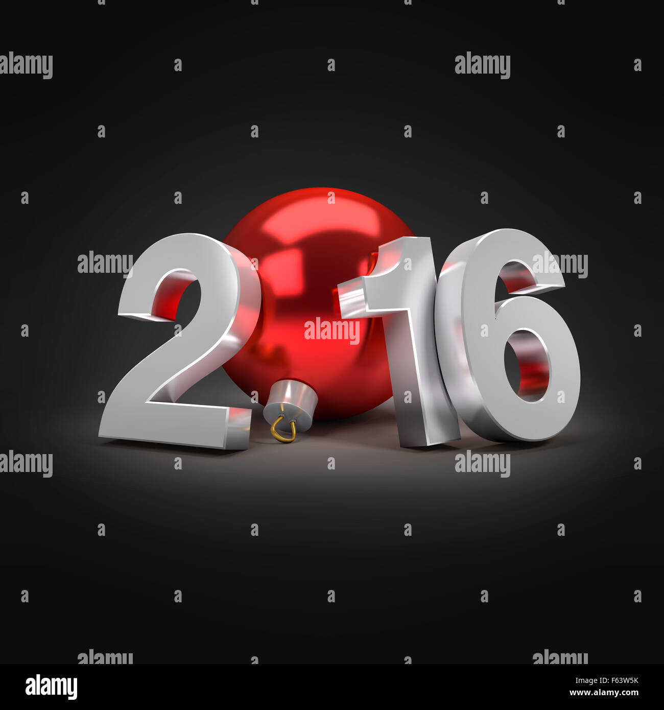 Neues Jahr 2016 3D-Konzept mit einem roten Weihnachtskugel isoliert auf schwarz Stockfoto