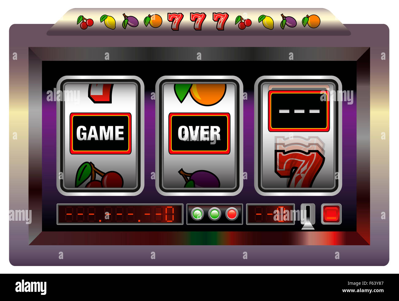 Gaming-Maschine Schriftzug GAME OVER. Abbildung auf weißem Hintergrund. Stockfoto