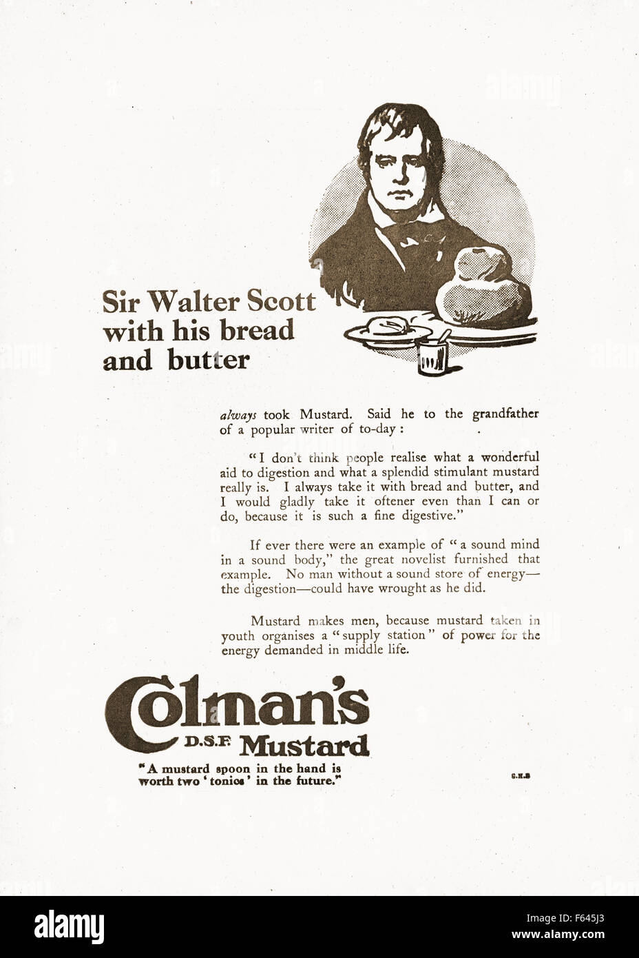 Colmans DSF Senf Anzeige 1915 Stockfoto