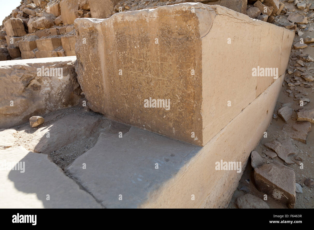Nord-Ost-Ecke der Überlebenden Mauerwerk der Totentempel in der Nekropole von Sakkara Ägypten Unas-Pyramide Stockfoto