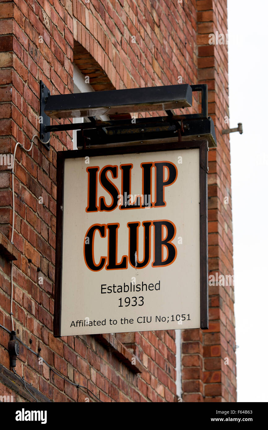 Islip Club Zeichen, Northamptonshire, England, UK Stockfoto