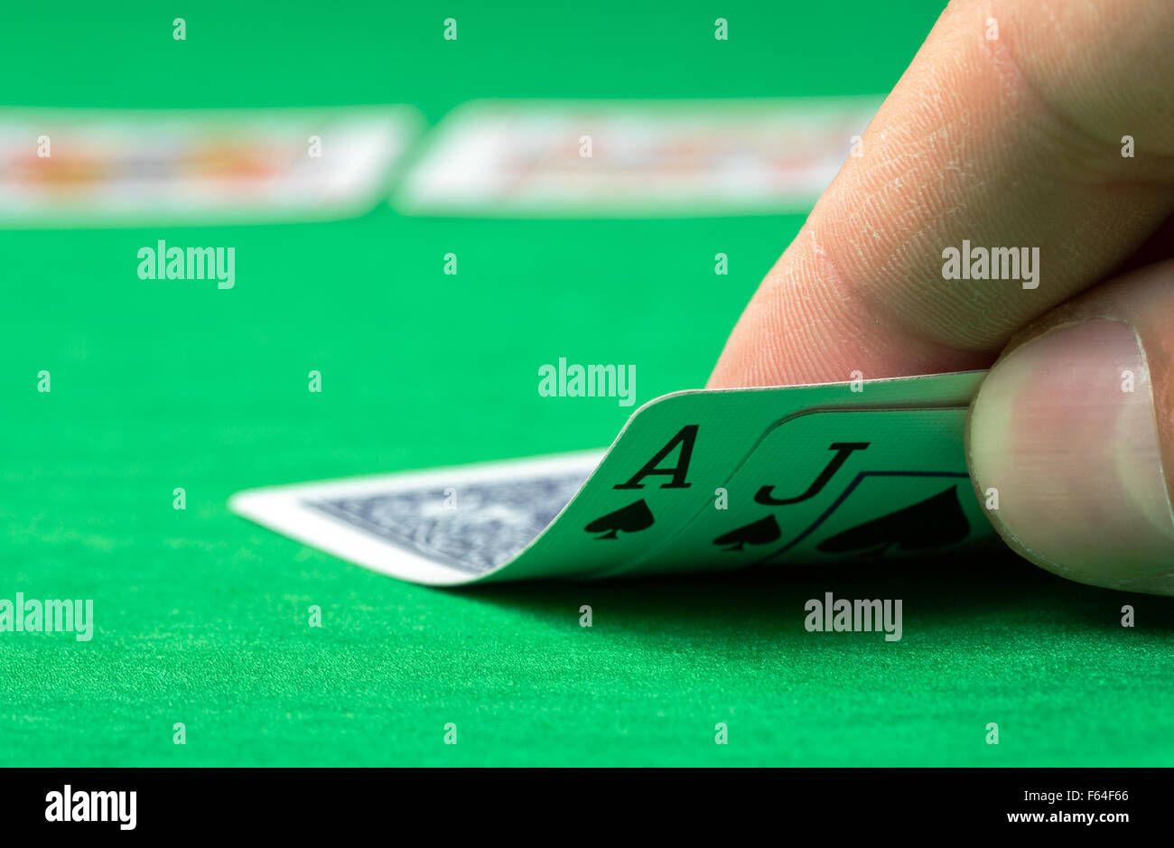 Nahaufnahme der Hand Blackjack öffnen Stockfoto