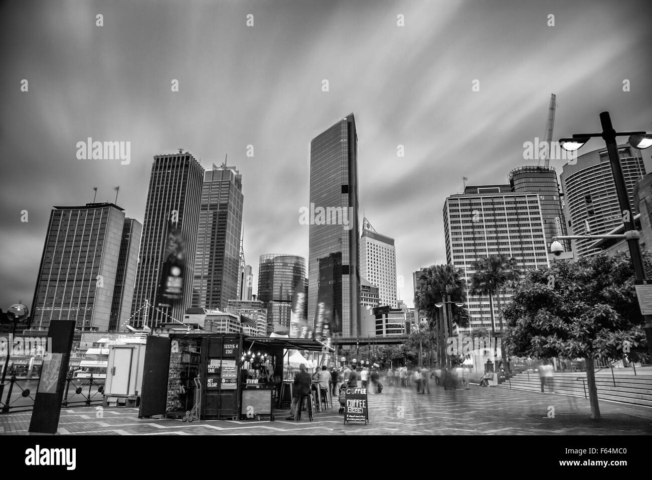 Langzeitbelichtung Bild der Hussle und Trubel in Circular Quay, Sydney Australia Stockfoto