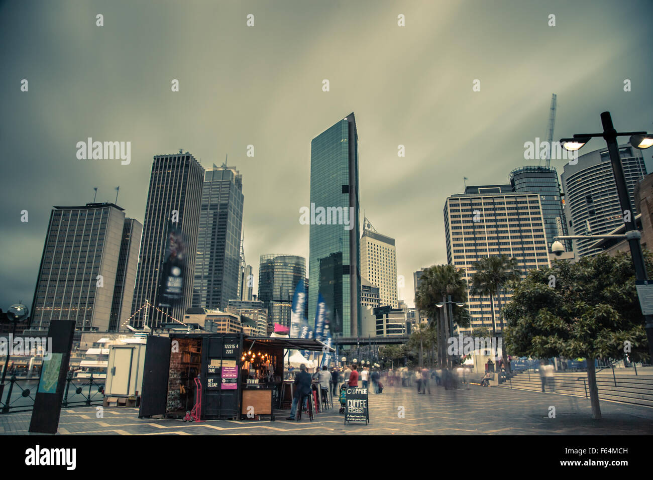 Langzeitbelichtung Bild der Hussle und Trubel in Circular Quay, Sydney Australia Stockfoto