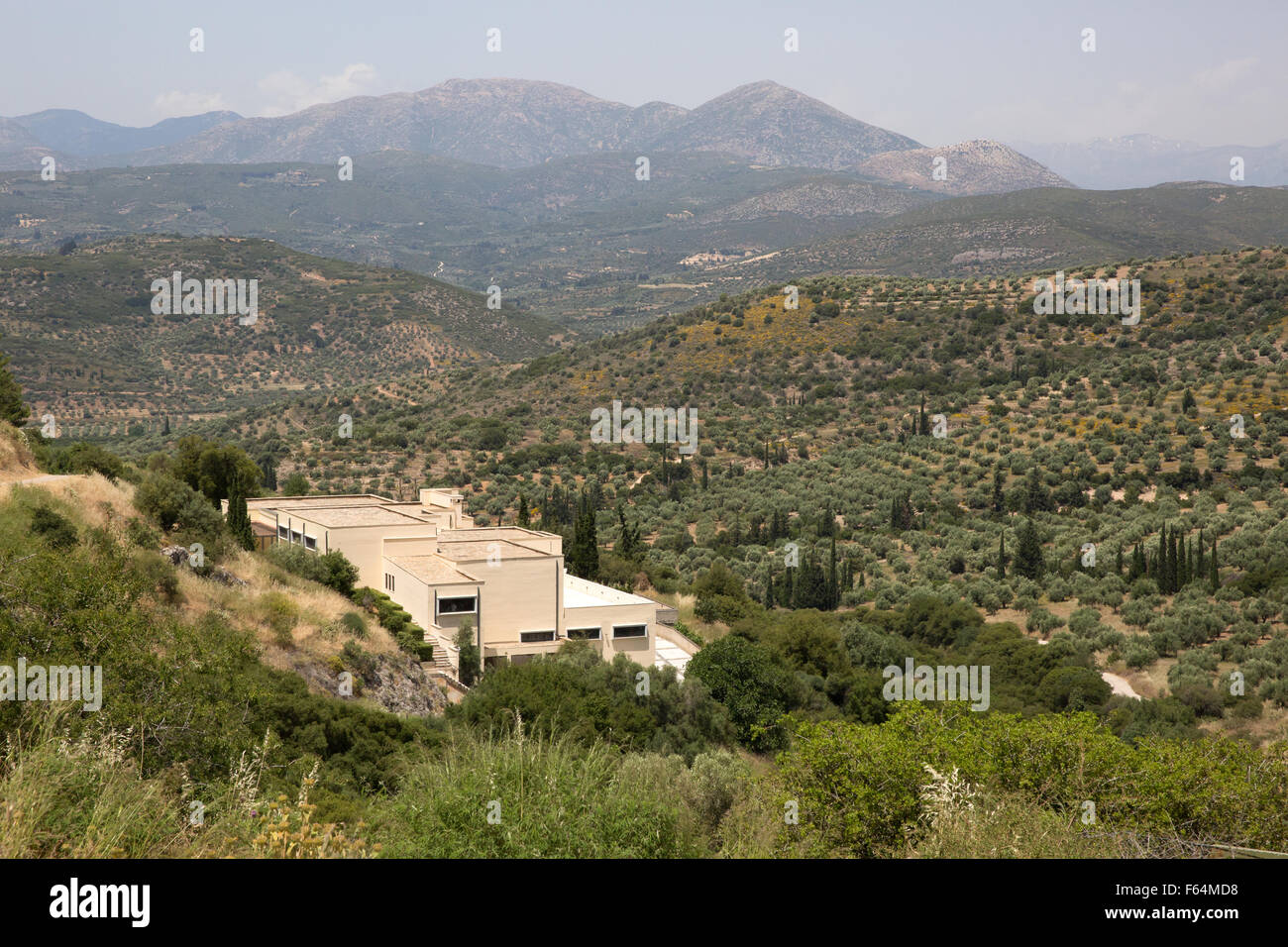 Archäologisches Museum und interpretative Center am historischen Ort von Mykene, Griechenland auf der Peloponnes Stockfoto