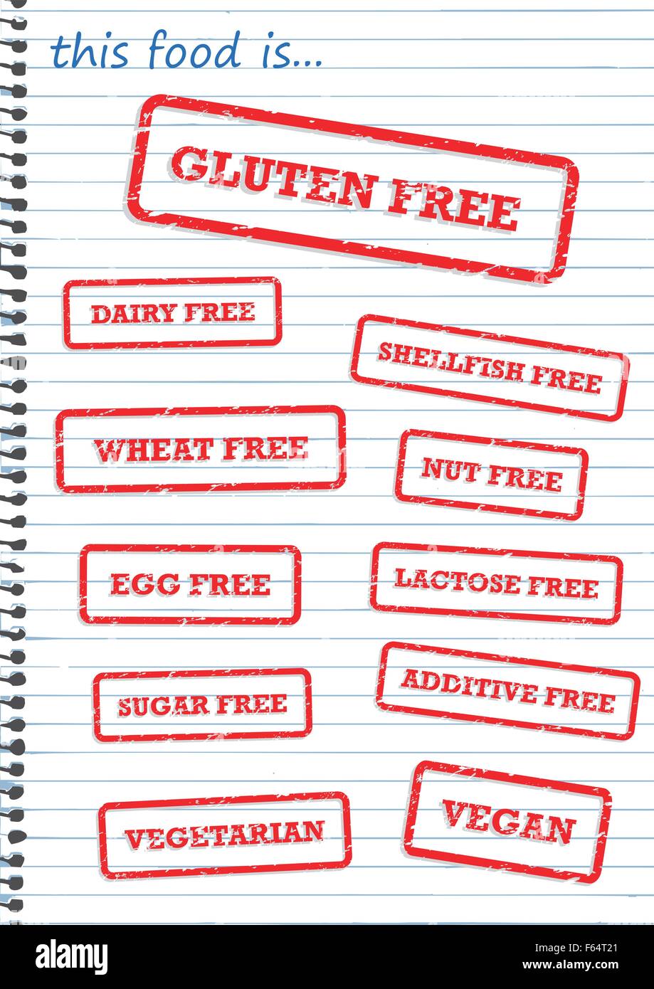 Stempel-Vektoren Allergie Produkte, wie Gluten, Milch und Zucker frei Stock Vektor
