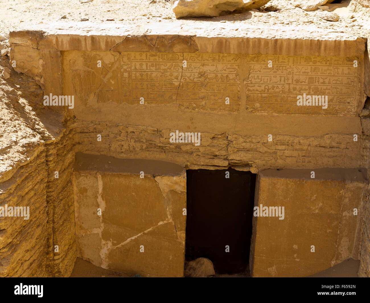 Ein Grab Eingang datiert in die Regierungszeit des Unas in der Nekropole von Sakkara auch bekannt als Sakkara Ägypten Stockfoto