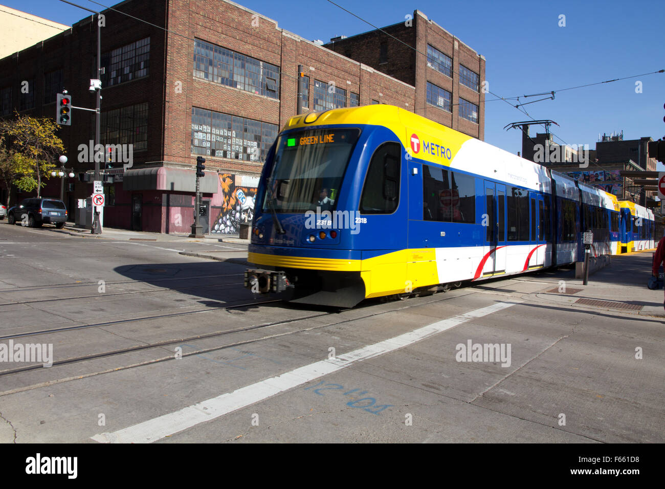 METRO Blue und Green Line light rail Zug, Saint Paul, Minnesota Stockfoto