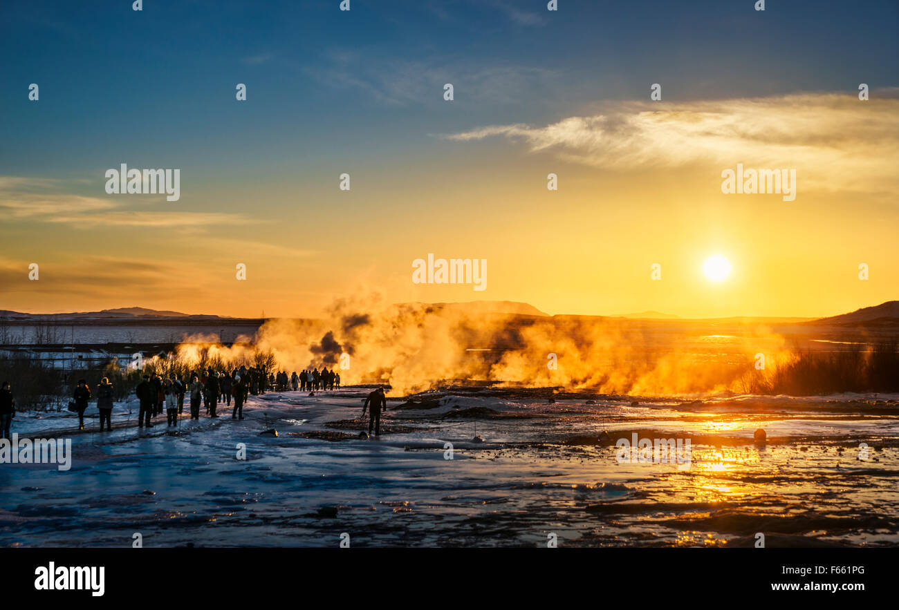 Geysir und Strokkur im Winter Island Stockfoto