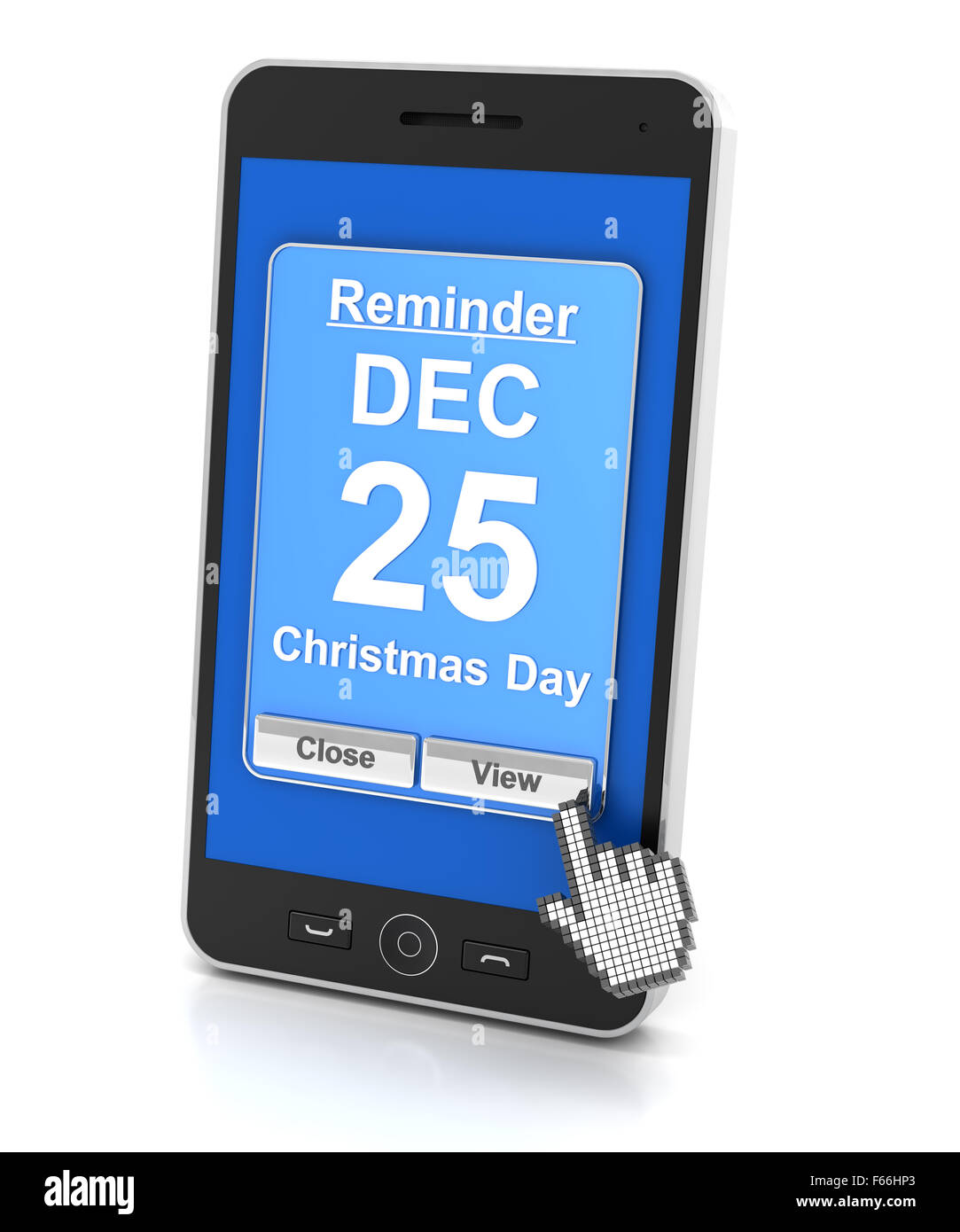 Smartphone-Erinnerung für den Weihnachtstag, 3d render Stockfoto