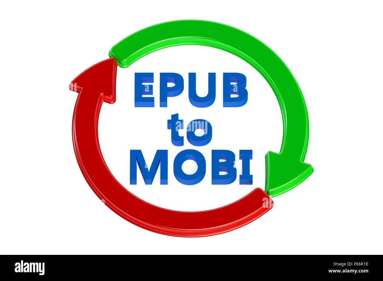 Umwandlung von Epub in Mobi Konzept isoliert auf weißem Hintergrund Stockfoto
