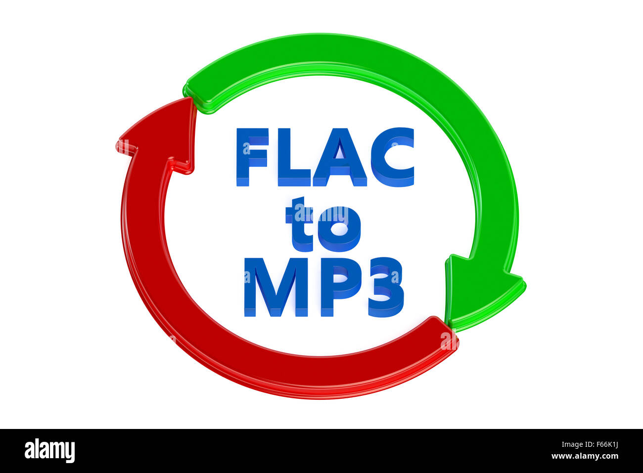 Konvertierung von Flac in MP3-Konzept isoliert auf weißem Hintergrund Stockfoto