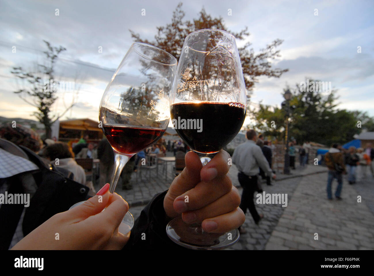 Weinfest, Glas, Klirren, Budapest, Ungarn Stockfoto