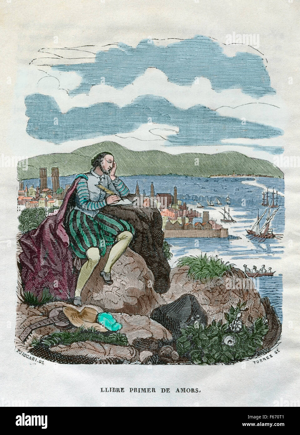 Pere Serafi (1510-1567). Katalanischer Maler und Dichter. Poetische Werke. Barcelona, herausgegeben von Graveur Joseph Torner, 1840. Gravur. Farbige. Stockfoto