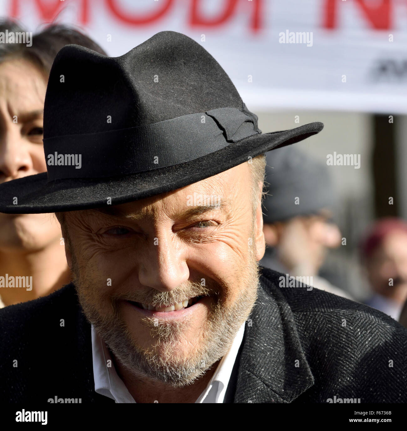 George Galloway, unabhängiger Kandidat für Londoner Bürgermeister 2016 schließt sich Demonstranten während der indische Premierminister Modis London zu besuchen Stockfoto