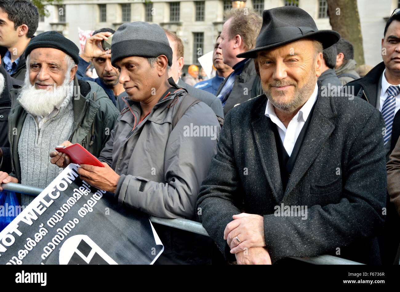 George Galloway, unabhängiger Kandidat für Londoner Bürgermeister 2016 schließt sich Demonstranten während der indische Premierminister Modis London zu besuchen Stockfoto