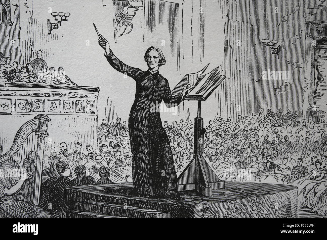 Franz Liszt (1811-1886). Ungarischer Komponist. Liszt, die Durchführung einer seiner St. Elizabeth Oratorien in Pest. Gravur. Stockfoto