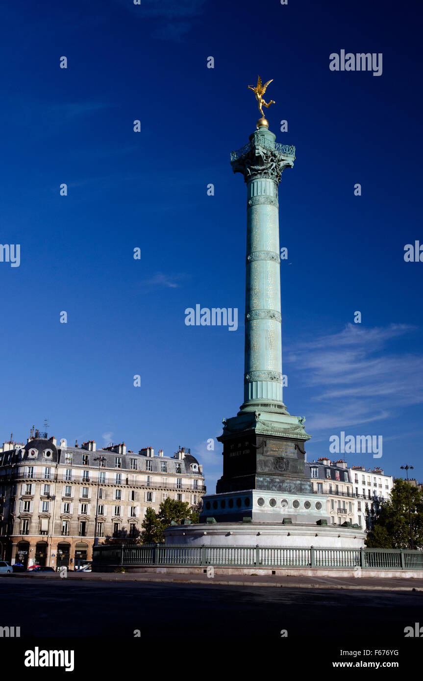 Place De La Bastille "Juli Spalte', zum Gedenken an die Julirevolution 1830, paris Stockfoto