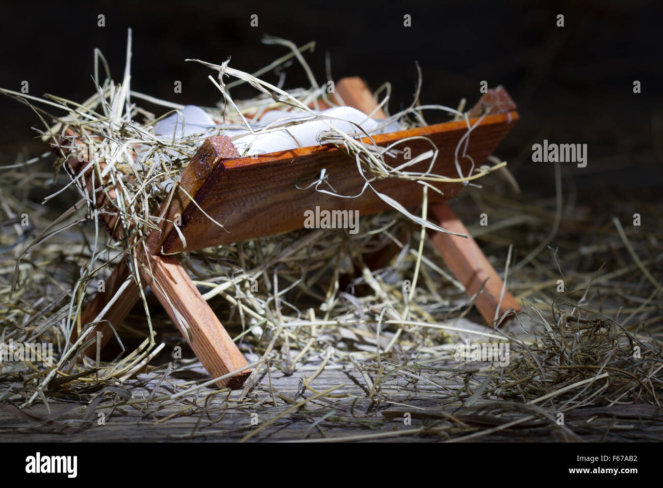 Krippe in der stabilen abstrakte Weihnachten Symbol Nahaufnahme Stockfoto