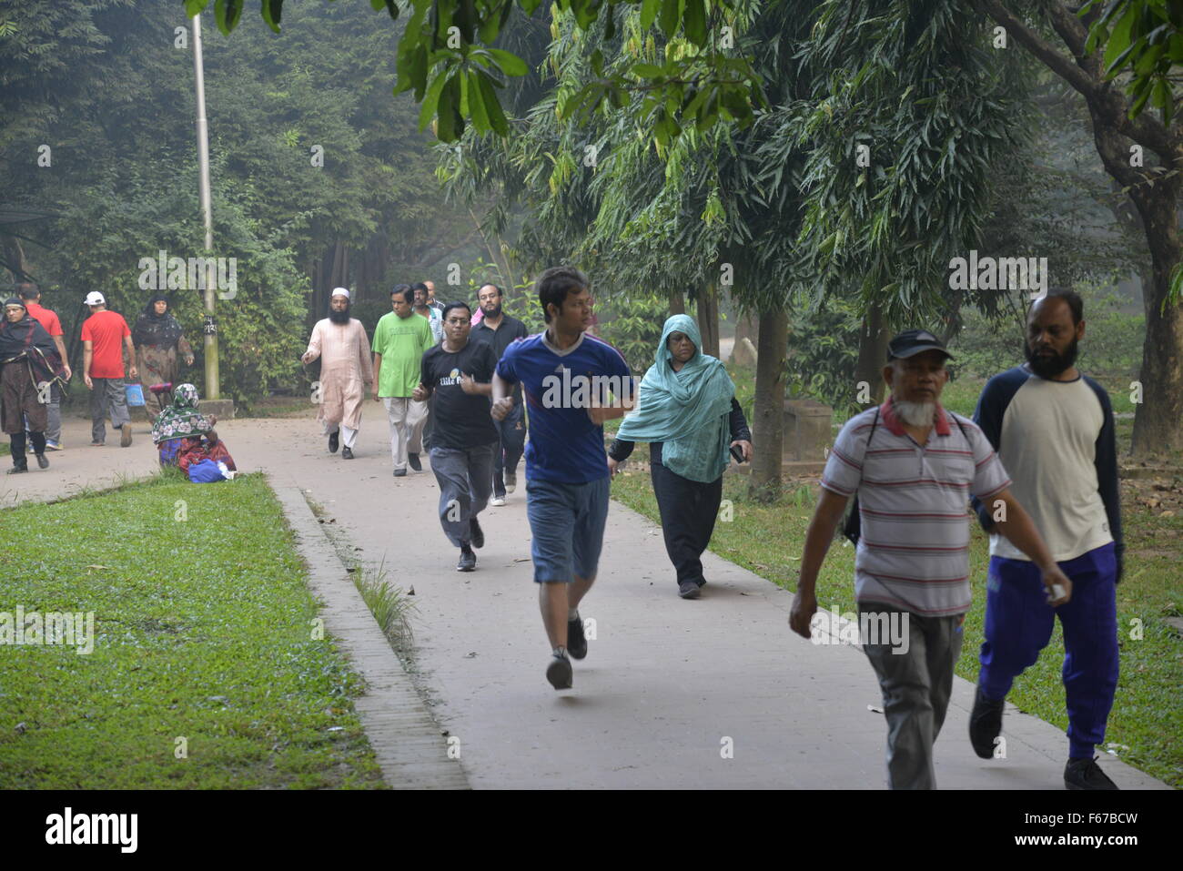 Dhaka, Bangladesch. 13. November 2015. Bangladeshi Völker gehen am Morgen in die Ramna Park in Dhaka, Bangladesch. Auf 13. November 2015 ist Welt-Diabetes-Tag am 14. November jedes Jahr von den bescheidenen Anfängen zu einem weltweit gefeiert, Bewusstsein für Diabetes schärfen geworden gewachsen. Das Thema ist gesund leben und haben ein gesundes Frühstück. Bildnachweis: Mamunur Rashid/Alamy Live-Nachrichten Stockfoto