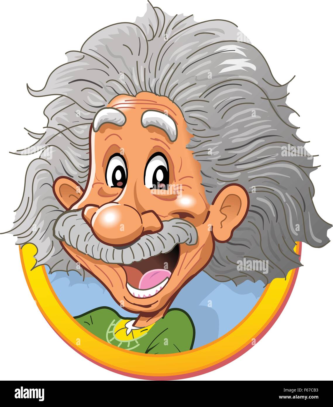 Spaß glücklich Kopf Vignette von Albert Einstein Kopf Stock Vektor
