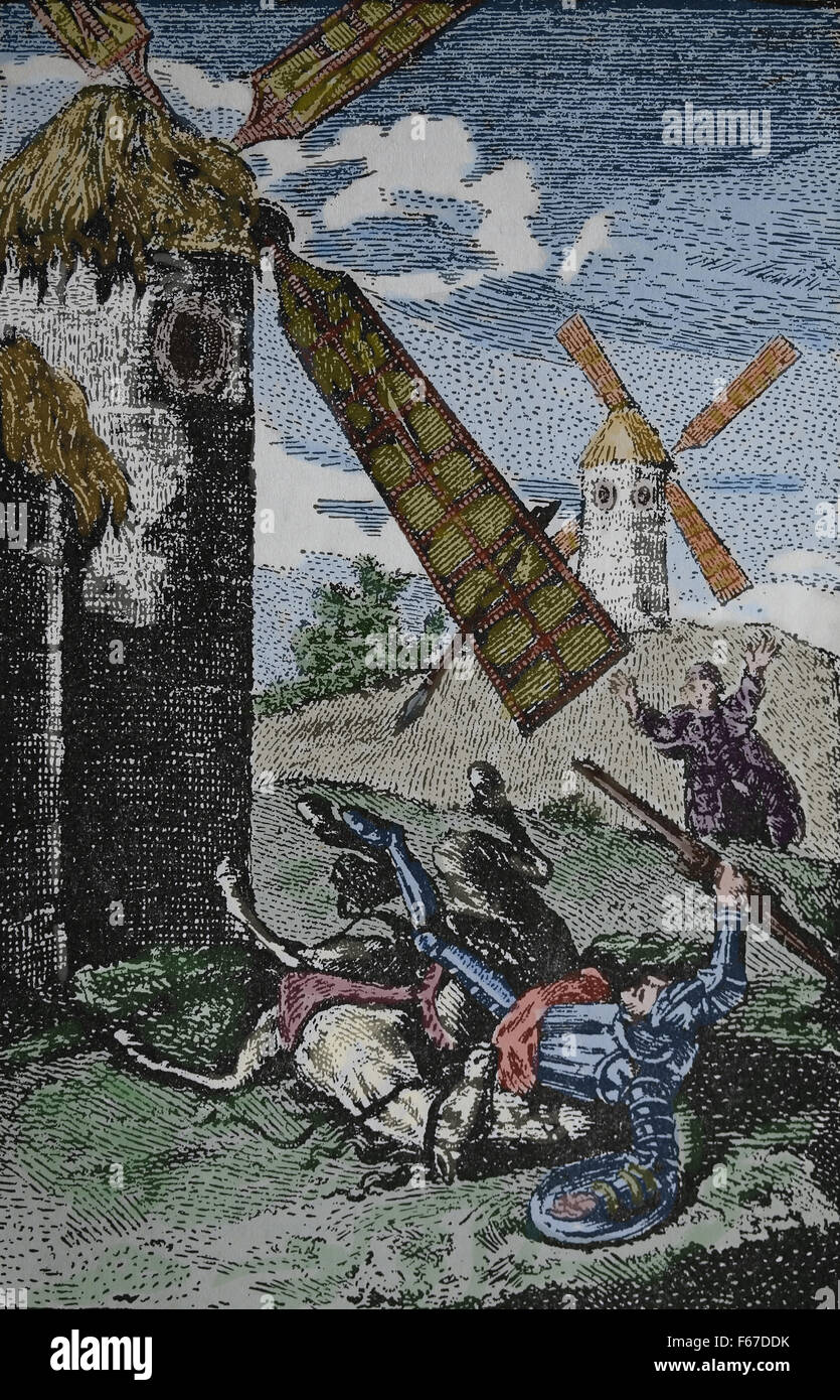 Don Quijote von Miguel de Cervantes. Sancho kommt Don Quijote zu Hilfe