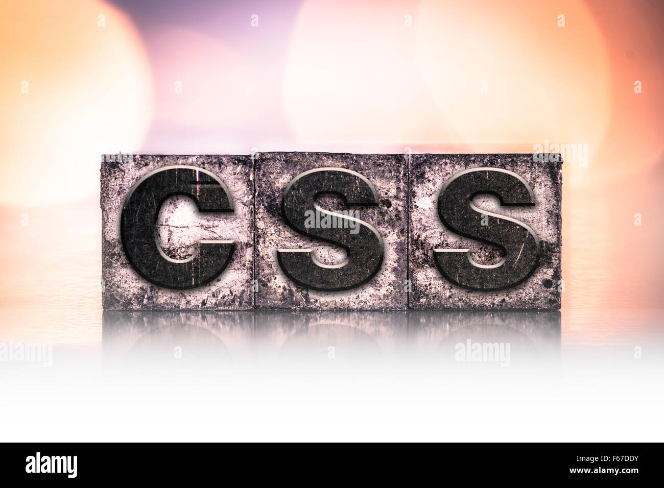 Das Wort "CSS" Vintage Tinte geschrieben gebeizt Buchdruck Typ. Stockfoto