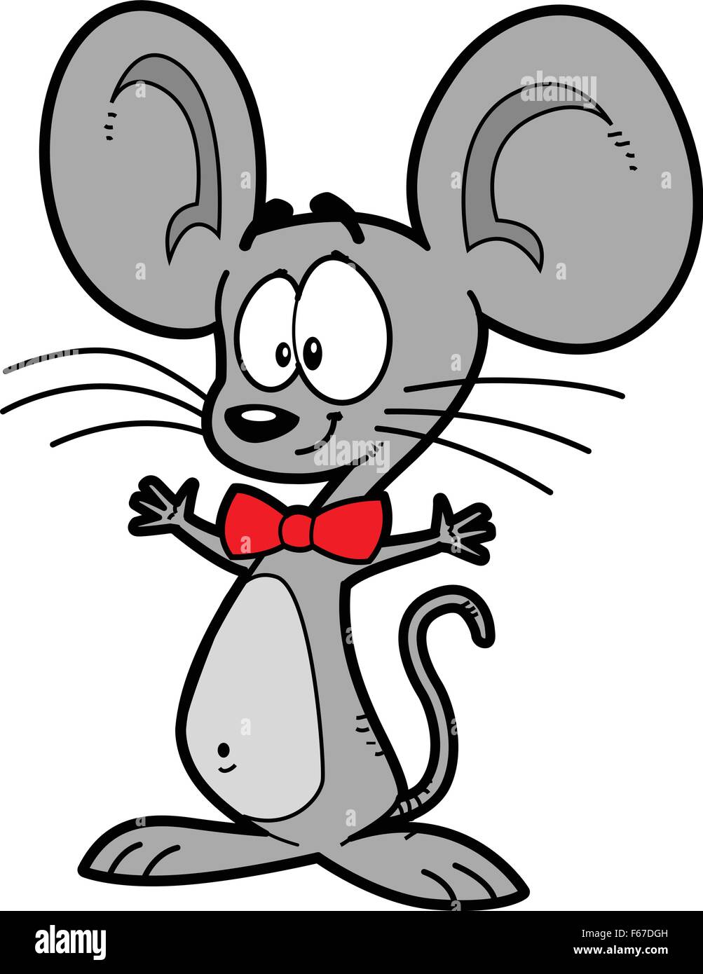 Cartoon lächelnd graue Maus mit Fliege und ausgestreckten Armen Stock Vektor