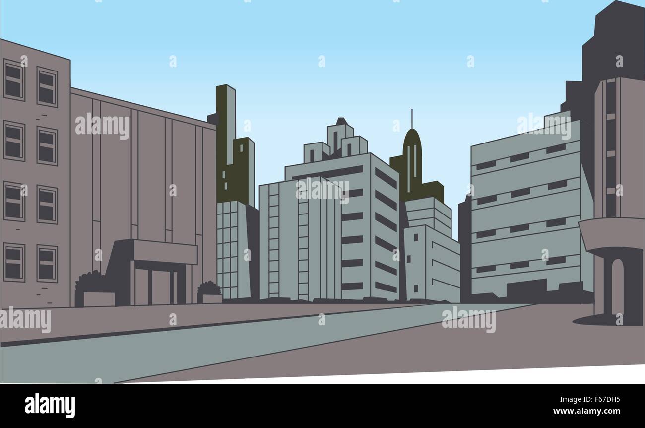 Stadtstraße Szenenhintergrund für Superhelden-Comics und Animation Stock Vektor