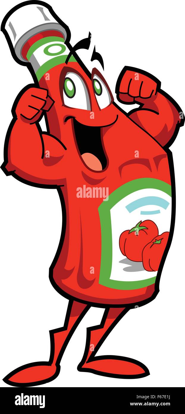 Gesund glücklich Ketchup-Flasche-Cartoon-Figur Stock Vektor