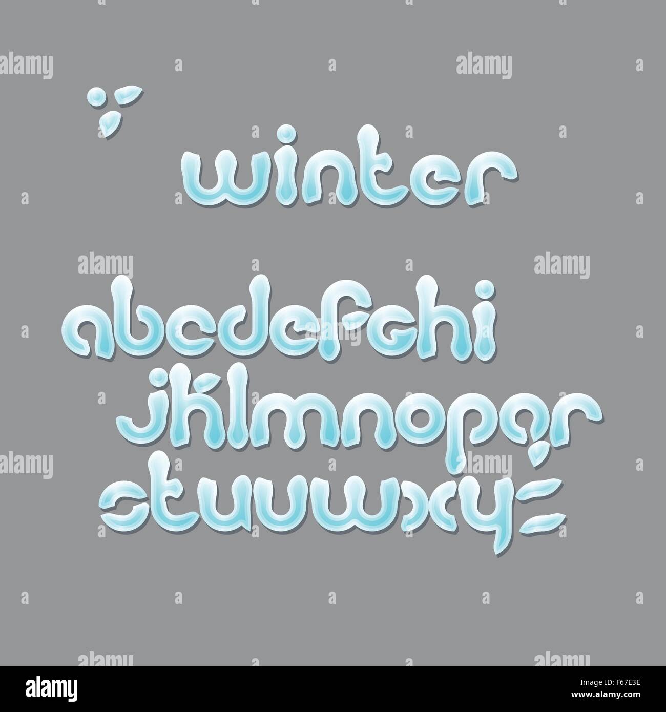 Wintersaison, Cartoon Stil Alphabet Buchstaben. Weihnachten, Schnee-Schriftart auf grauem Hintergrund isoliert. Vektor-festliche Text desig Stock Vektor