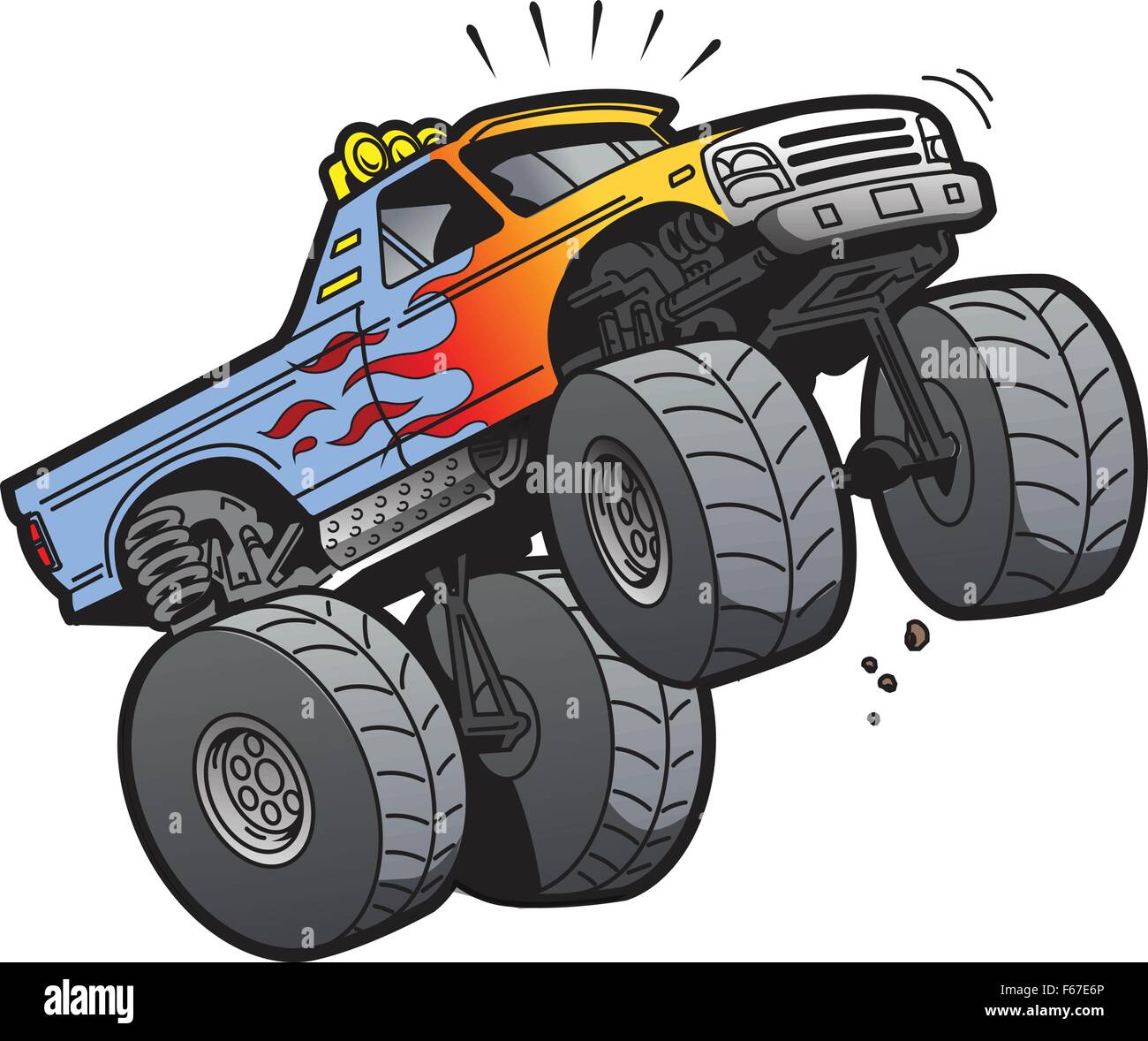 Cartoon-Illustration von einem coolen Monster-Truck springen oder einen Wheelie zu tun Stock Vektor