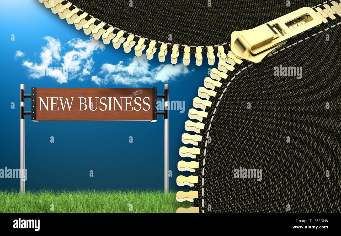 Neue Business-Schild mit Reißverschluss öffnen Stockfoto