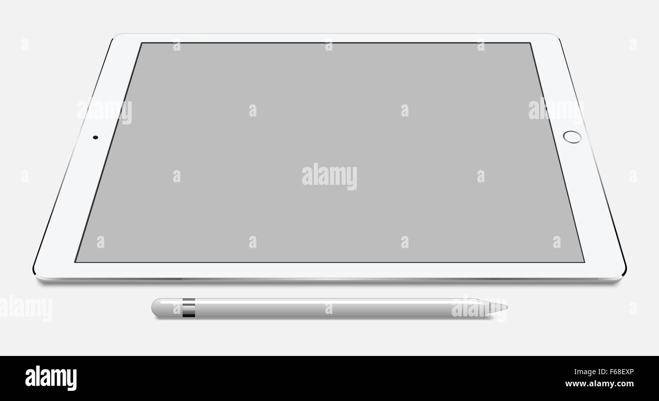 Brandneue Realisic weiße Tablette mit Stift Stockfoto