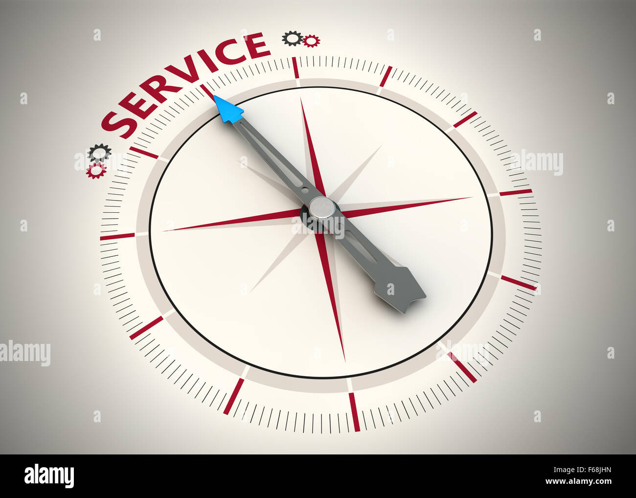 Kompass und ein Pfeil auf das Wort service Stockfoto